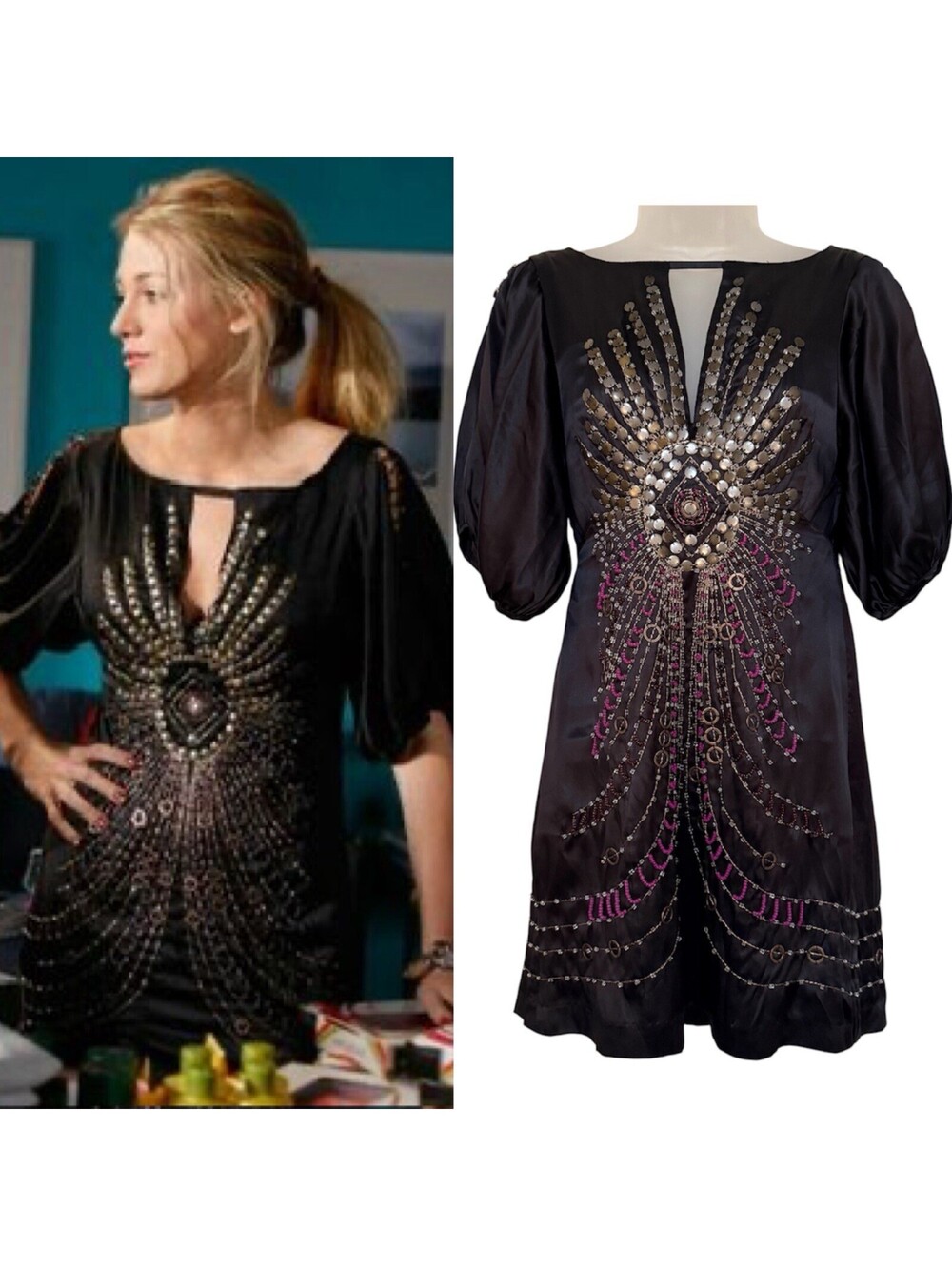 ASO Serena Van Der Woodsen Rare Nanette Lepore Silk Studded Tunic / Dress Size 0